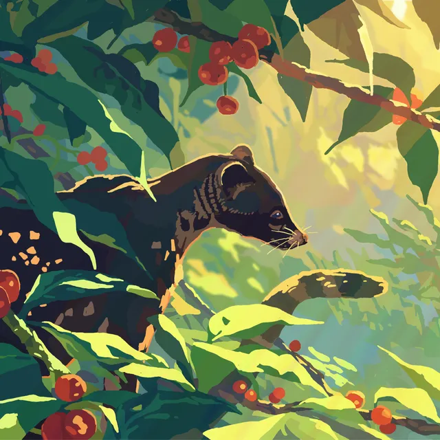 Illustration of a bear in forest foliage