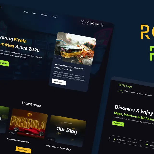 Dark website for the Rcore game studio (FiveM)