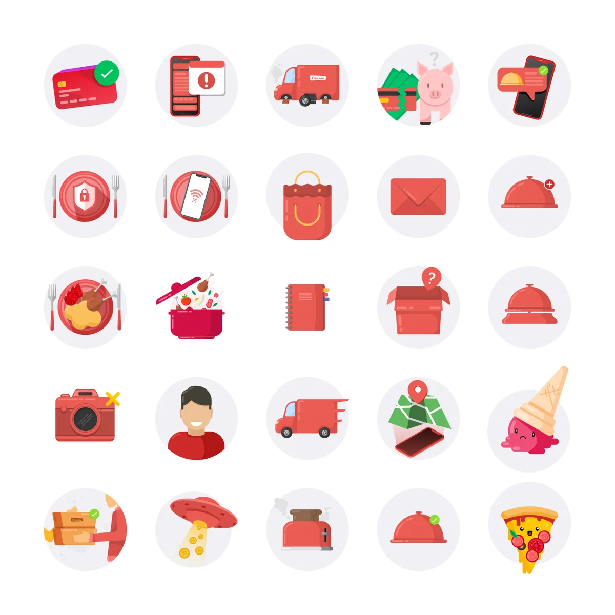Red icon set for a food app