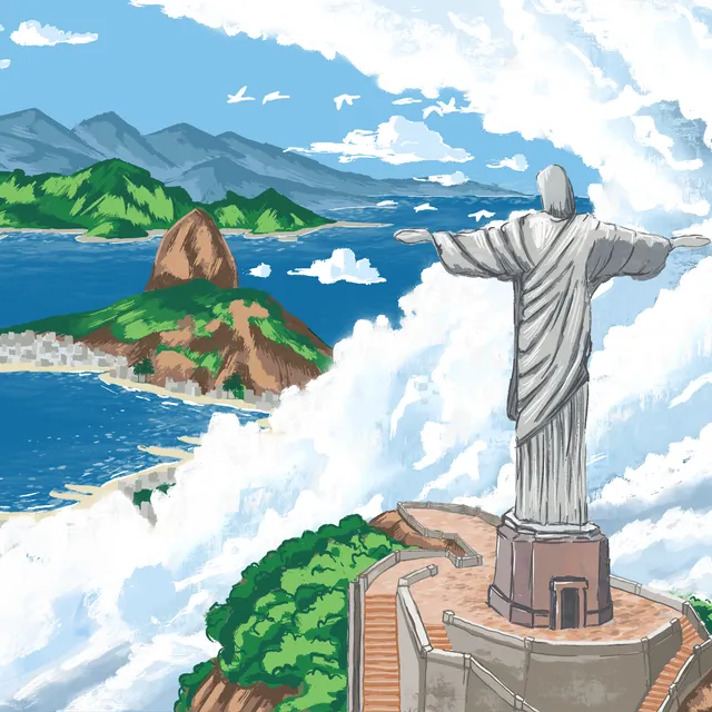 Brazil coffee label – Christ statue in Rio