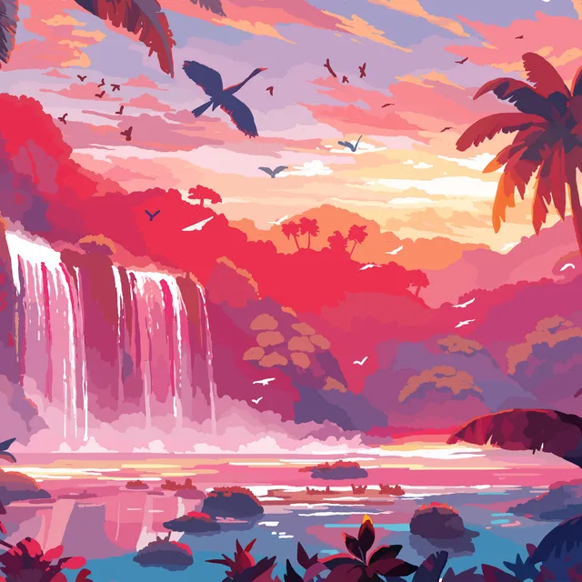 Crazybeans Costa Rica coffee label – pink waterfalls
