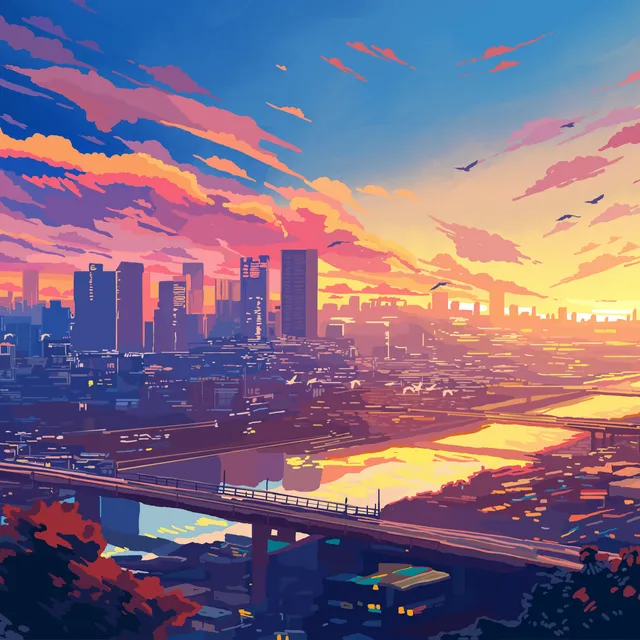Crazybeans Energy coffee label – city at sunset