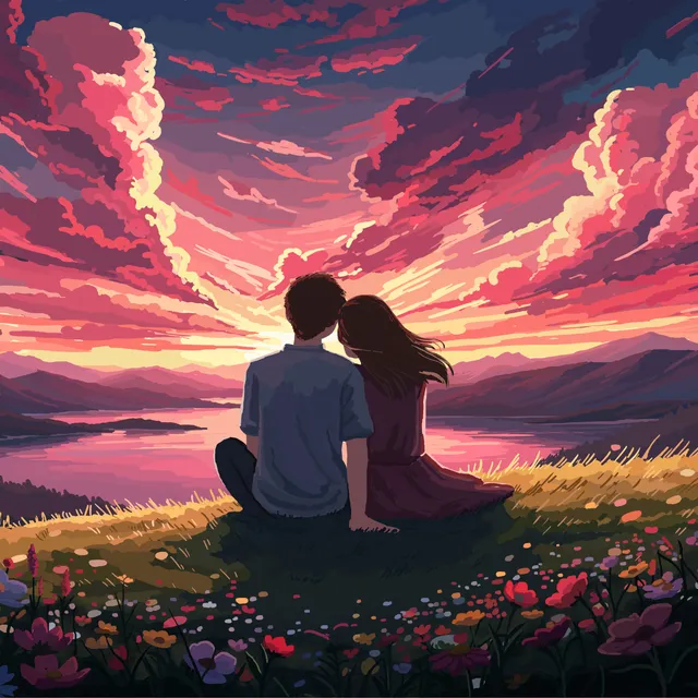 Darka frappé illustration – couple at sunset