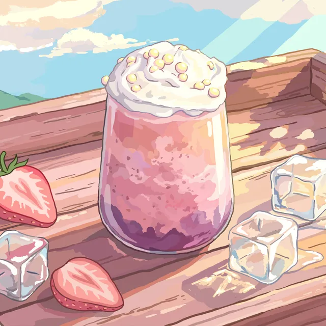 No Stress frappé illustration – strawberry drink