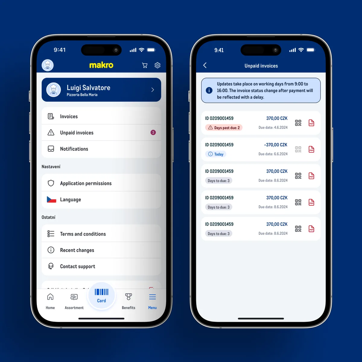 Moje Makro – profile and invoice overview