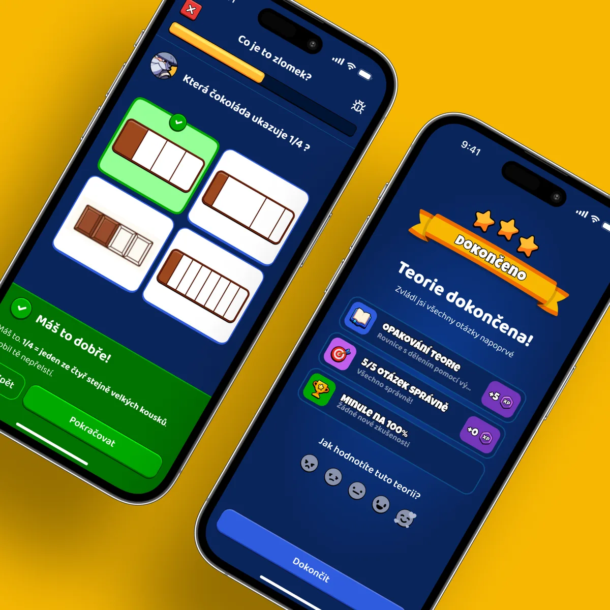 Completed quiz in the Mathman app