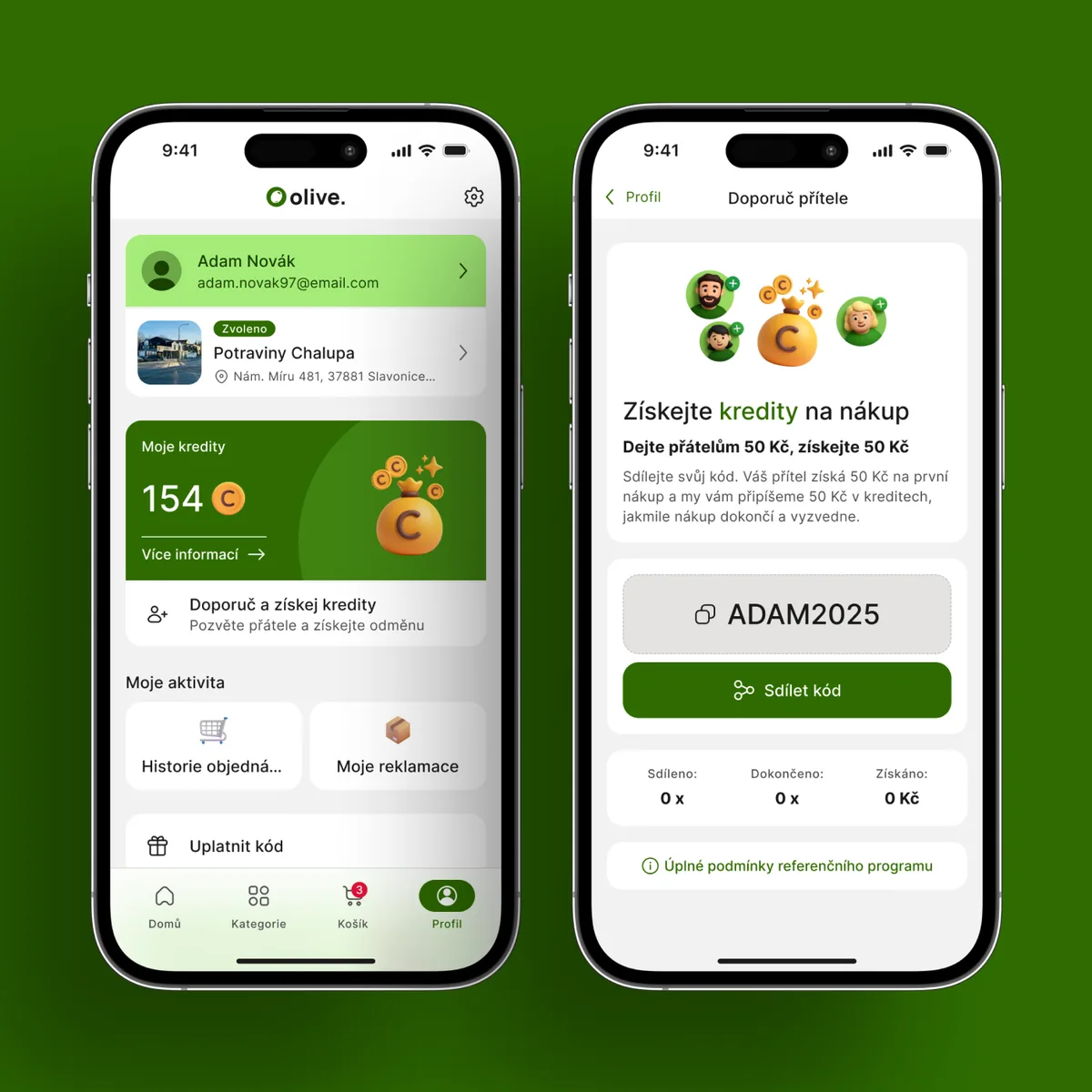 Olive – loyalty credits and refer-a-friend
