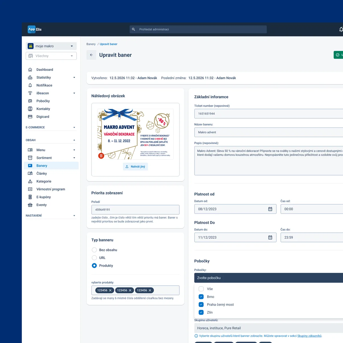 Blue admin interface with a record list