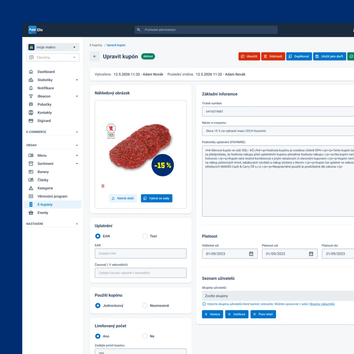 Admin interface with a product detail