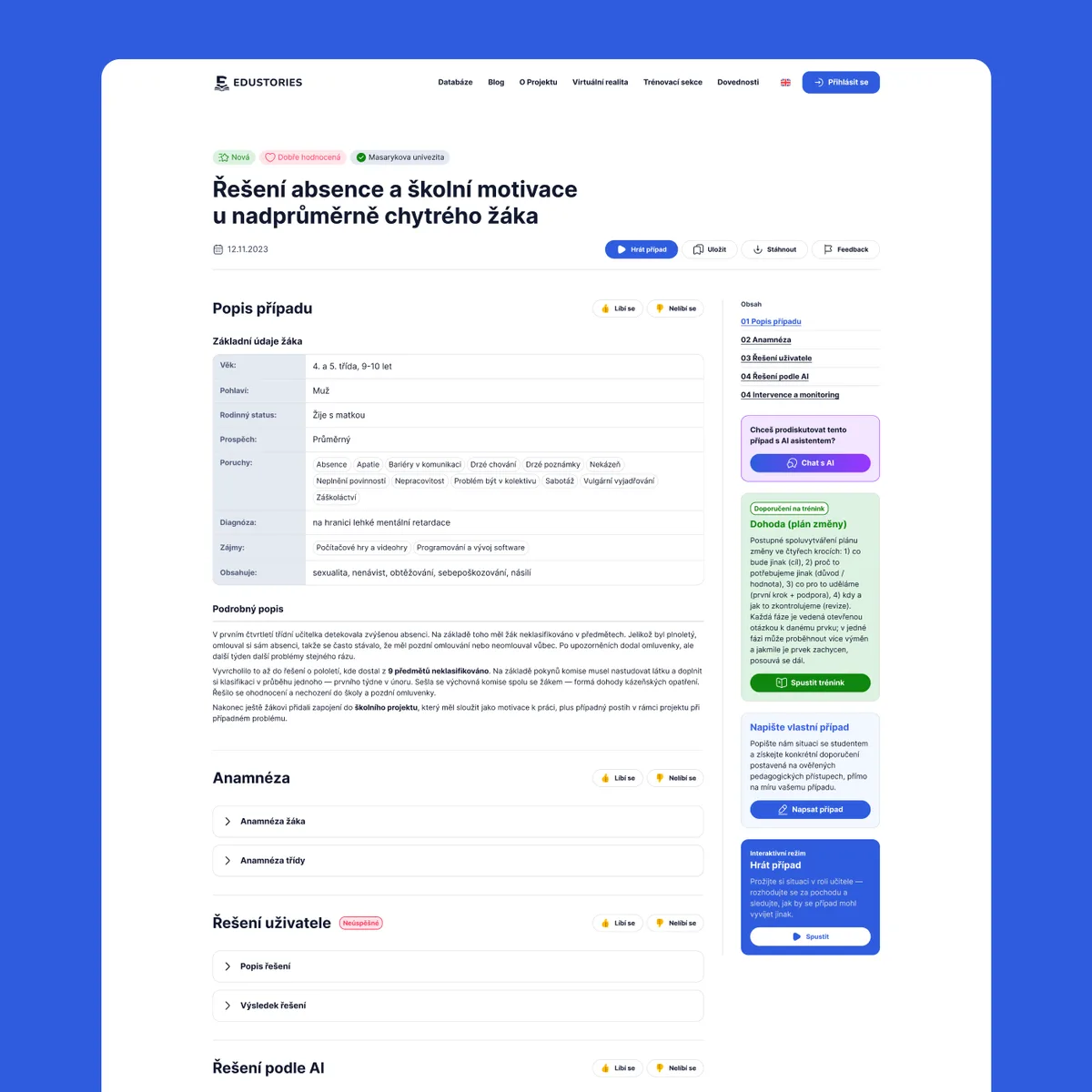 Case-report detail on the Edustories portal